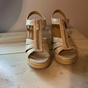 Gold Michael kors Berkley Mid Wedge Sandals
